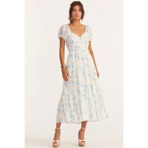 Love Shack Fancy Angie Blue Floral Midi Dress Size 10